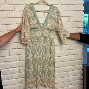 Yanak for Bebe Lace V-neck Dress (Mint/Beige)